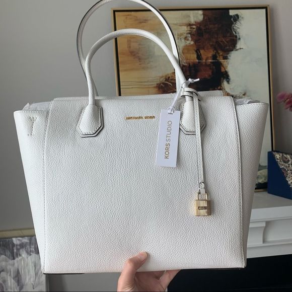 NWT MICHAEL KORS MERCER LARGE SATCHEL Optic white - Picture 1 of 6